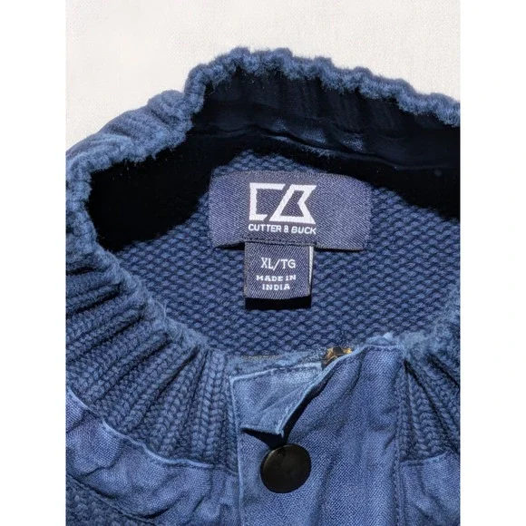 Cutter & Buck Blue‎ Cotton Sweater XL Chunky Knit Elbow Patch - Picture 7 of 13
